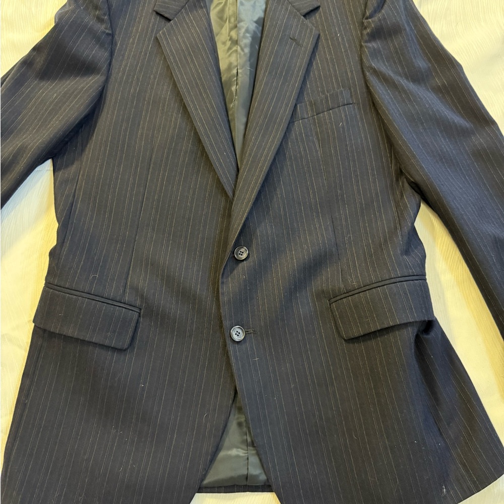 Vintage Raphael Stephano 100% Wool Pinstripe Blazer Navy 2 Button 1970s–80s NWOT